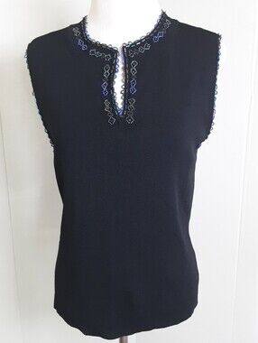 Plus Size Wallis Geometric Peacock Colored Beaded Tank Top Sz 18 - VTG